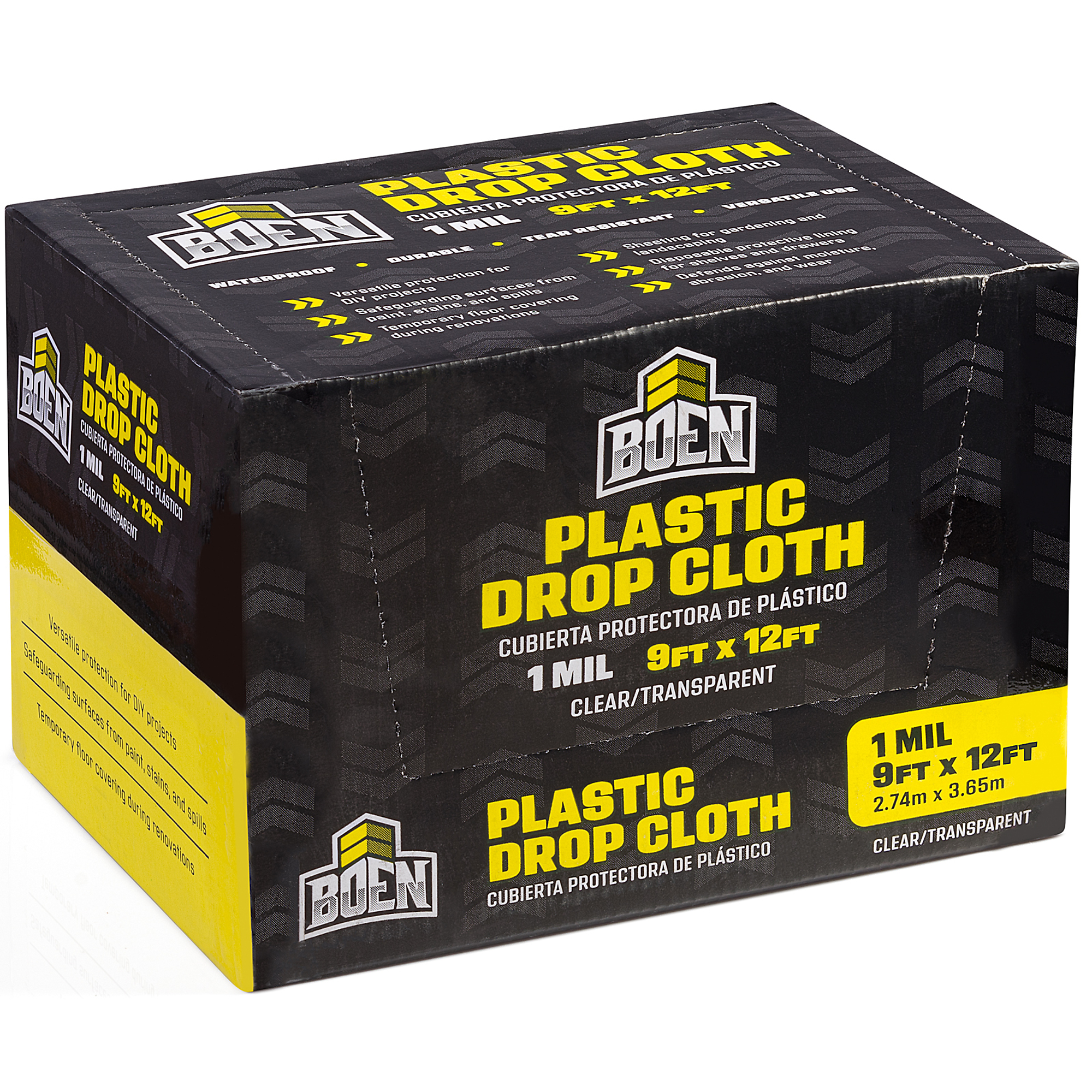 Boen Clear Plastic Drop Cloth, 9 ft x 12 ft, 24-Pack, 1 Mil Heavy-Duty Painters Plastic Sheeting Roll, Waterproof, Tear-Resistant Paint Tarp for Furniture, Floors, Windows, Dust Protection – Multipurpose